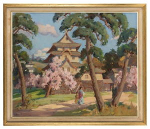 MAX MIDDLETON (1922 - 2013), (Japanese scene), oil on canvas,  signed lower left "Max Middleton, '48", ​​​​​​​62cm x 75cm, 72cm x 85cm overall