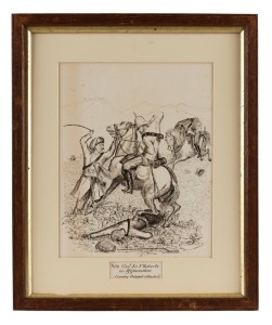 EUSTACE REVELEY MITFORD (England, South Australia 1811 - 1869), With Gen'l Sir F. Roberts in Afghanistan. Cavalry outpost attacked, pen and ink, signed "Pasquin" lower right, 29 x 22.5cm; framed 43 x 36cm overall.