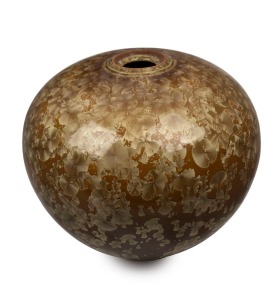 EDWARD (TED) SECOMBE brown crystalline glazed pottery vase, incised "E.S.", ​​​​​​​30cm high, 30cm wide