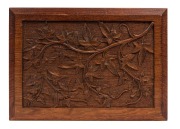 An Australian Arts & Crafts box, carved jarrah, engraved "J.R. 1903", Western Australian origin, 19th/20th century, 14cm high, 38cm wide, 27cm deep - 3