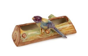 DAISY MERTON "Rosella" pottery log flower trough, made for NEWTONE POTTERY in Sydney, signed "D.V. MERTON", ​​​​​​​10.5cm high, 23cm long