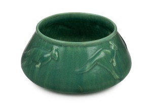 MELROSE WARE "Kangaroo" green glazed pottery trough, stamped "Melrose Ware, Australian", 11cm high, 24cm wide