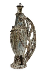 DAVID & HERMIA BOYD exhibition pottery owl jug with applied wire work decoration, incised "D. + H. BOYD", 49cm high