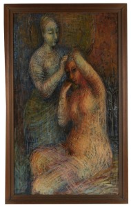 J. BIRD (Australia), (two figures), oil on board, signed upper right "BIRD", notation verso "J. Bird, National Gallery School", ​​​​​​​92 x 53cm, 100 x 61cm overall