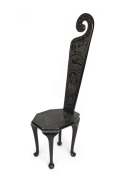 An antique spinner's chair with later WW2 period folk art chip carving displaying American and Australian flags, rising sun, propeller, wings and aeroplanes, ​​​​​​​125cm high - 2