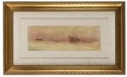 FREDERICK JAMES ELLIOTT (1869 - 1949), (Sydney Harbour ships in port), watercolour, signed lower right "F. Elliott", 19 x 55 cm, 54 x 90cm overall