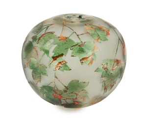 AMANDA LOUDEN "Autumn Leaves" Australian cameo glass spherical vase, engraved "Amanda Louden, 1999", 12cm high, 13cm wide