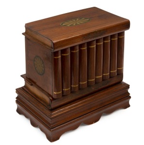 A Colonial cedar and pine jewellery box with fitted interior, gilt transfer decoration and secret lock mechanism, circa 1900, 28cm high, 28cm wide, 19cm deep.