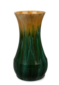 JOHN CAMPBELL green and yellow glazed pottery vase, incised "John Campbell, Tasmania", 33.5cm high