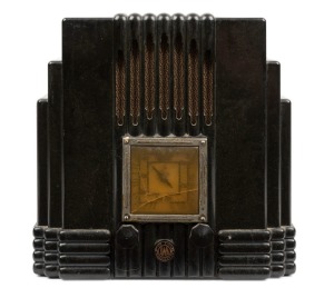 A.W.A. "EMPIRE STATE" The Fisk Radiolette, black bakelite case mantle radio, circa 1934 27.5cm high 28cm wide