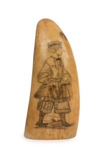 A scrimshaw whale's tooth with sailor boy portrait, 13.5cm high