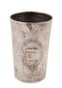"MELBOURNE AMATEUR REGATTA, JUNIOUR FOURS", Australian silver beaker trophy, stamped "STG, SILVER", 11.5cm high, 150 grams