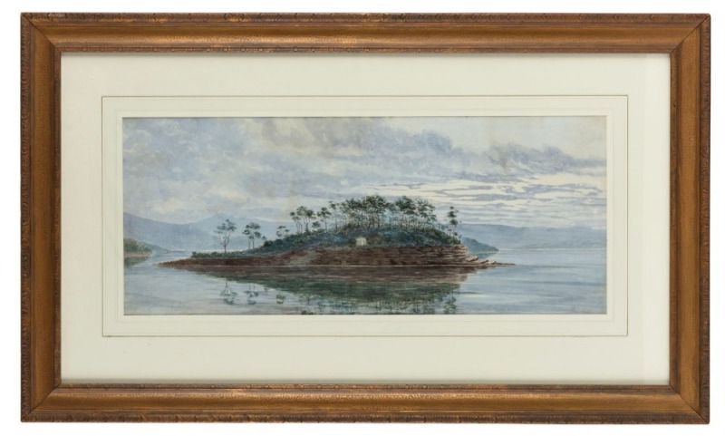 SERGEANT FILBY (Van Diemen's Land), Isle Of The Dead, Port Arthur, Tasmania, watercolour, notation verso "Painted By Sergeant Filby Sergeant Of Police Forth Tasmania", ​​​​​​​26 x 62cm, 52 x 88cm overall