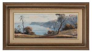 LEON HANSON (1918-2011), Gray Afternoon, Mosman Bay, Sydney Harbour, oil on board, signed lower right "Leon Hanson", 20 x 50cm, 38 x 68cm overall