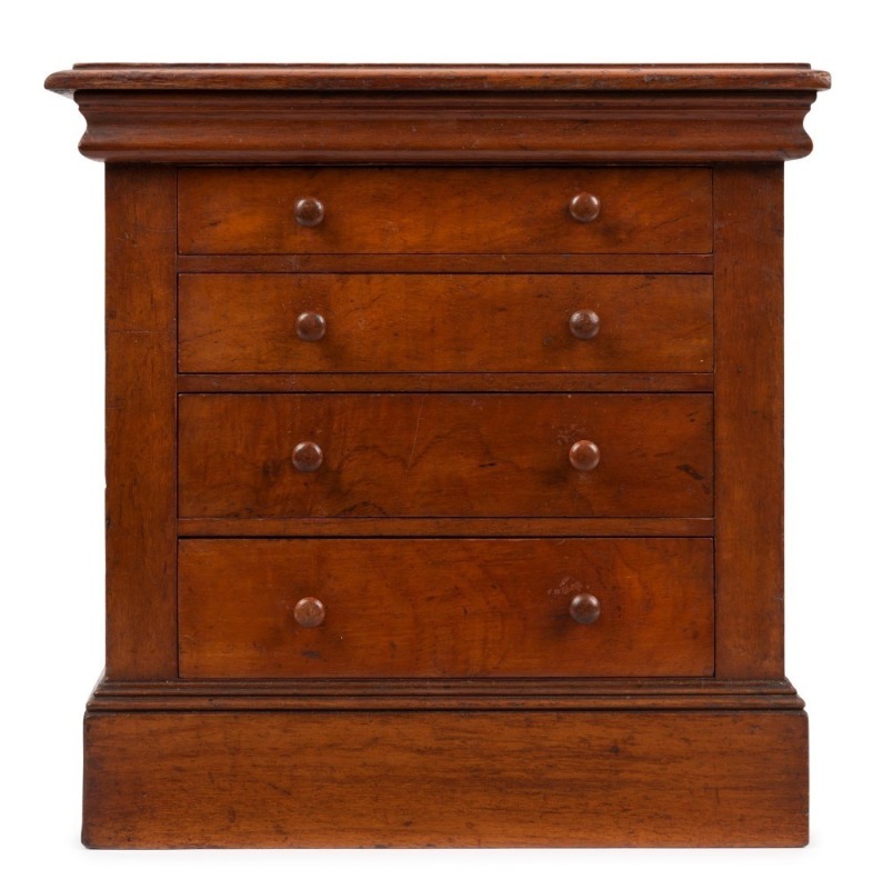 An Australian cedar apprentice chest of four drawers with full cedar secondary timbers, 19th century, 40cm high, 40cm wide, 20cm deep