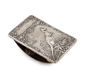 Kangaroo ink blotter, English sterling silver, made in Birmingham, circa 1908, 10cm wide