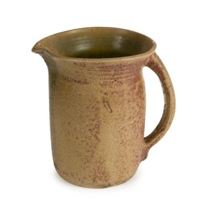 MERRIC BOYD early green glazed pottery jug, incised gumleaf mark dated 1922, 18cm high, 18cm wide