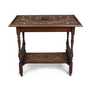 An Australian Arts & Crafts tea trolley, carved jarrah, Western Australian origin, circa 1910,