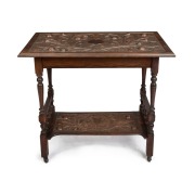 An Australian Arts & Crafts tea trolley, carved jarrah, Western Australian origin, circa 1910,&nbsp;