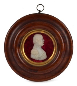 THERESA WALKER (1807-1876), "GOVERNOR FITZROY", wax profile portrait, circa 1847. Housed in a circular Australian cedar frame. 21cm diameter