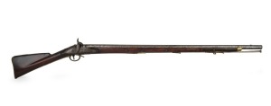 Indian pattern antique single shot muzzle load rifle, converted to percussion cap, early 19th century, stamped with "TOWER" mark and Royal cypher "G.R.", stock also stamped "J.B.H.", 138cm long. No license required.