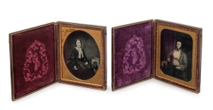 A pair of good quality ambrotype photographs in original leather and plush velvet cases, 19th century, ​​​​​​​14 x 23cm each overall when open