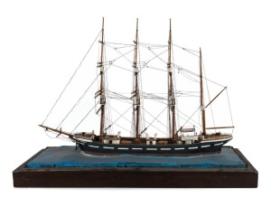 LOCH BROOM antique model tallship with four masts and rigging, 19th century, 63cm high, 89cm long