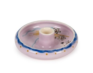 MARTIN BOYD & CHARLES BLACKMAN pottery candle holder with pink glaze and floral painted decoration, incised "MR. Martin Boyd, Australia. C.B.", 10.5cm diameter