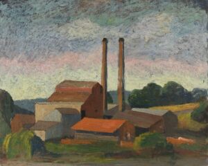 GEORGE BERNARD DUNCAN (New Zealand, Australia, 1904 - 1974), Brick Kiln, Oil on plyboard, unsigned, 41 x 51 cm, Provenance: Davidson Auctions, Sydney, 13/07/2020, Lot No. 78 from the family of the artist, by descent.