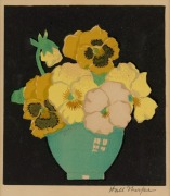 JOHN HALL THORPE (1874-1947), Pansies in a vase, woodblock, signed in pencil lower right, 13 x 11.5cm, (framed 37 x 28cm overall).