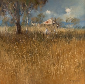 COLLEEN M. PARKER (1944 - 2008), Farm Folks, Ilford, oil on board, 60 x 60cm.