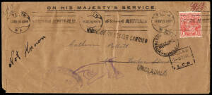 1929-33 group of long OHMS covers, unclaimed and returned or redirected, from the Perth Titles or Dead Letter Office. All KGV frankings, with 17 registered covers, franked 4&frac12;d (1&frac12;d + 3d) or 5d (single franking) and 5 covers franked 1&frac12;d. All with various i