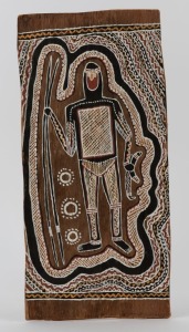 ARTIST UNKNOWN, Aboriginal warrior, natural earth pigment on bark, ​​​​​​​45 x 21cm