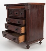 An antique apprentice chest of drawers, cedar, mahogany and pine, 19th century, 37.5cm high, 34cm wide, 22cm deep - 2