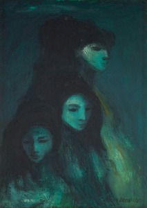 WILLIAM DREW (1928 - 1983) Three Women, oil on board, signed and dated '67 lower right, 25 x 17cm; framed 35 x 27cm overall.