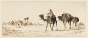 ERNEST EDWIN ABBOTT (1888 - 1973), I.) Distant Ruins, II.) Oasis, III.) Camels at Rest, IV.) Distant Pyramids, signed in lower margin, etchings, circa 1930, titled verso or in lower margins,  3 authenticated verso by son, R.D. Abbott; various sizes, the l