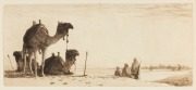 ERNEST EDWIN ABBOTT (1888 - 1973), I.) Distant Ruins, II.) Oasis, III.) Camels at Rest, IV.) Distant Pyramids, signed in lower margin, etchings, circa 1930, titled verso or in lower margins,  3 authenticated verso by son, R.D. Abbott; various sizes, the l - 3