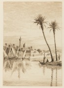 ERNEST EDWIN ABBOTT (1888 - 1973), I.) Reflections on the Nile, II.) Carpet Bazaar, III.) Dhow Reflections, IV.) Distant Pyramids, etchings, circa 1930, 3 titled verso,  3 authenticated verso by son, R.D. Abbott; various sizes.  - 2