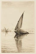 ERNEST EDWIN ABBOTT (1888 - 1973), I.) Reflections on the Nile, II.) Carpet Bazaar, III.) Dhow Reflections, IV.) Distant Pyramids, etchings, circa 1930, 3 titled verso,  3 authenticated verso by son, R.D. Abbott; various sizes.  - 3