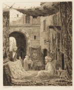 ERNEST EDWIN ABBOTT (1888 - 1973), I.) Reflections on the Nile, II.) Carpet Bazaar, III.) Dhow Reflections, IV.) Distant Pyramids, etchings, circa 1930, 3 titled verso,  3 authenticated verso by son, R.D. Abbott; various sizes.  - 4