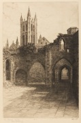 ERNEST EDWIN ABBOTT [1888 - 1973] I.) Cathedral in Ruins, II.) The High Altar, St. Pauls, III.) Ely Cathedral, IV.) The Dark Entry, Canterbury, V.) Cathedral Interior, Vi.) Avon River, VII.) The Old Brig O'Balgowrie, etchings, circa 1930s, all authenticat - 5