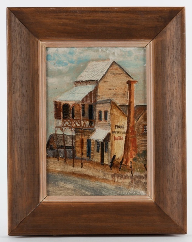 ARTIST UNKNOWN (20th century), Finn's Upper Yarra Hotel, oil on board, signed lower right (illegible), 25 x 17cm, 38 x 30cm overall