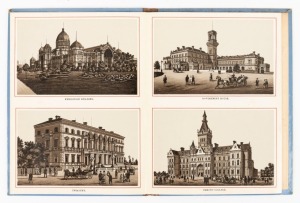 ADVANCE AUSTRALIA - ALBUM OF MELBOURNE VIEWS, blue covers with ornate gilt title and decorations, cloth spine, with 24 illustrations, mainly notable buildings including the newly erected Exhibition Building.