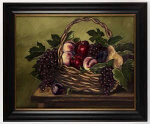 LYNETTE PALMER, Fruit basket,  oil on canvas,  56 x 71cm; framed 70 x 85cm overall 