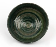 TRUDY FRY studio pottery bowl with swirling green glaze, signed "T.F.", ​​​​​​​9cm high, 23cm diameter - 2