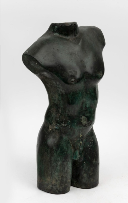 A bronze male torso, 42cm high.