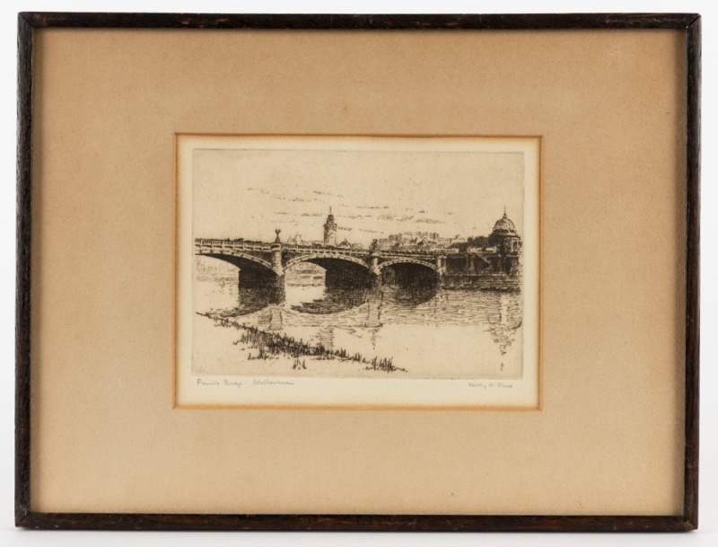 MOLLY O'SHEA, Prince's Bridge, Melbourne, etching, signed lower right "Molly O'Shea", ​​​​​​​13 x 17cm, 24 x 32cm overall