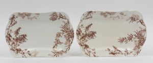 DOULTON BURSLEM "WATTLE" pattern pair of antique English porcelain serving platters, 19th century, factory mark and pattern title to bases, 28.5cm wide
