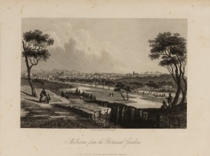 HENRY WINKLES (1800-1860), Melbourne from the Botanical Gardens steel engraving, titled in the margin below the image, 12 x 18cm; overall 38 x 43cm. Provenance: The Denis Joachim Collection, Lot 983, June 2016.