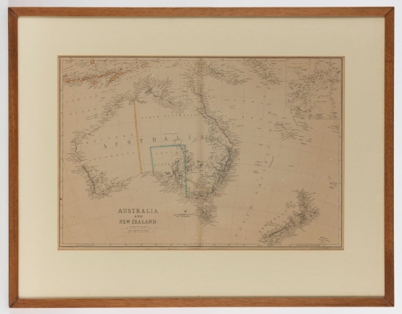 EDWARD WELLER, Australia & New Zealand, c1860, with inset of Torres Strait at upper right, 34 x 50cm; framed 53 x 68cm overall.